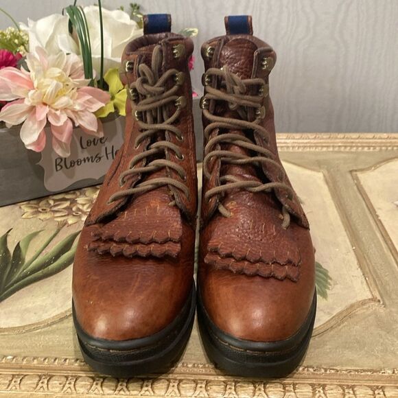 Rare Justin George Strait Brown Leather Doug Kiltie Western Cowgirl Boots Sz 7 - Picture 6 of 14